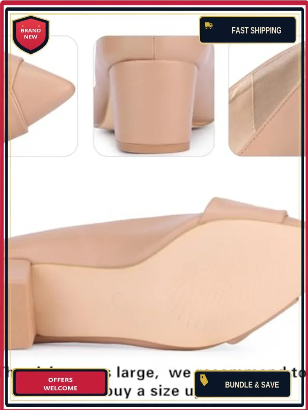 Chunky Heel Pointed Toe Slip On Pumps Faux Leather Work Shoes